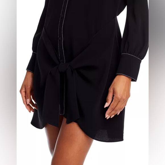 Cinq a Sept Gaby Tie Front Shirt Dress Womens 6 Black Mini Button Front - Picture 5 of 13